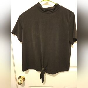 Dynamite Black Short Sleeve Tie-Front Top